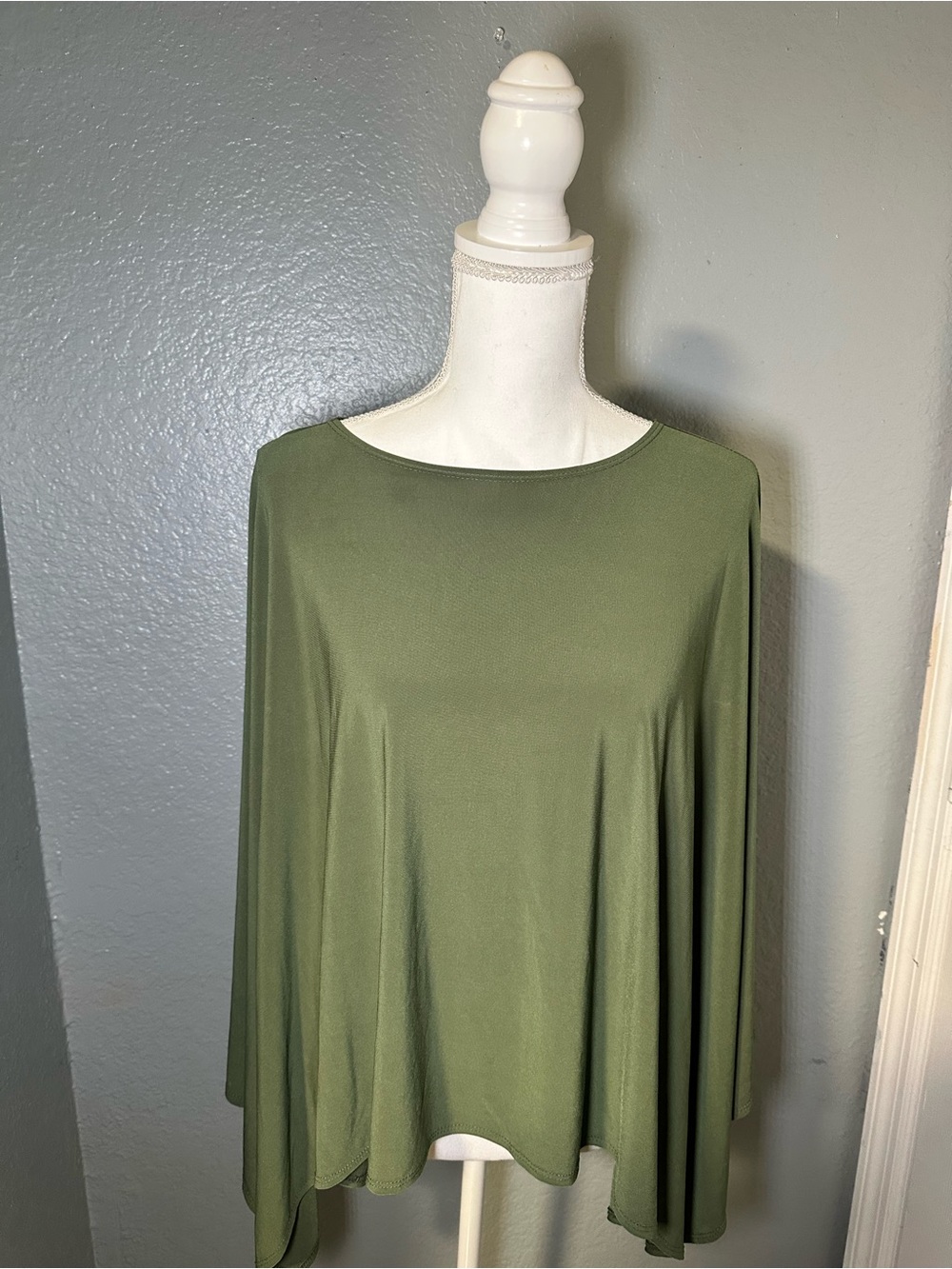 Slinky Brand Olive Green Draped Boatneck Cape Top
